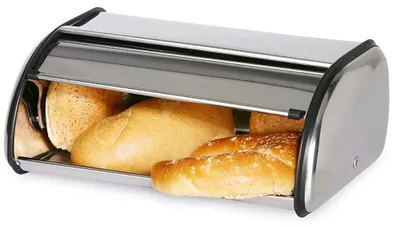 Obrázok produktu pre Nerezová chlebovka – chlebovka – úschova chleba – posuvné veko – odvetranie pre cirkuláciu vzduchu – 44 x 27 x 18 cm