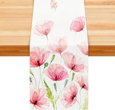 Produktbild von Tischläufer Frühling, 33,3 x 176,2 cm mit Blumen und Schmetterlingen