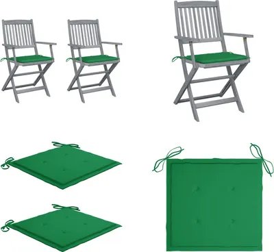 Produktbild von vidaXL Klappbare Gartenstühle 2 Stk. mit Sitzkissen Massivholz Akazie - Gartenstuhl - Gartenstühle - Holz Gartenstuhl - Holz Gartenstühle