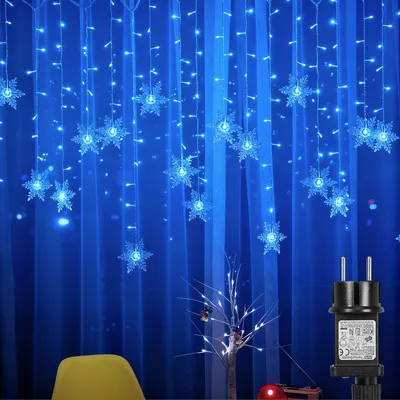 Produktbild von 94 LED Schneeflocke Lichterkette Lichtervorhang Wasserdicht Weihnachten Garten Party Dekoration, Blau