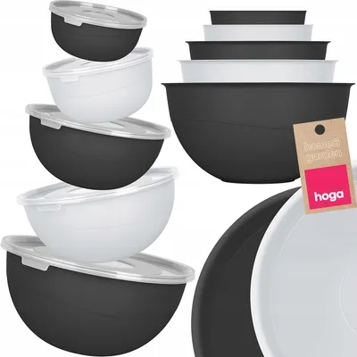 Produktbild von Hoga Küchenschüssel-Set mit Deckel, 10-teilig, Schwarz/Grau