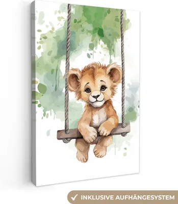 Produktbild von MuchoWow® - Leinwandbilder - Löwe - Tier - Kinder - Dschungel, Wandbild, Wanddeko Bilder Wohnzimmer, 40x60 cm