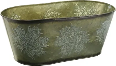 Produktbild von Pflanzschale Herbst Metall Deko Blattdekor Grün Übertopf Blumendeko 38cm