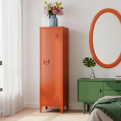 Image de Vestiaire individuel 'Kurikka' avec 2 étagères verrouillables métal 137 x 38 x 38 cm rouge brique
