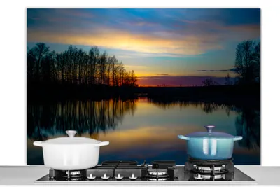 Obrázok produktu pre MuchoWow® Splashback Kuchyňa - Kuchynský backsplash - Ochrana steny pre sporák a drez Voda - jazero - stromy - západ slnka - príroda 120x80cm