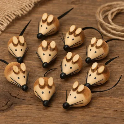 Produktbild von Holz-Mäuse ca. 4 cm x 2,5 cm, 10 Stück, Handarbeit | Holz Mäuse zur Dekoration von Geldgeschenken