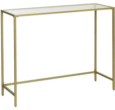 Zdjęcie produktu dla Stolik kawowy – szklany blat prostokątny – złota metalowa konstrukcja – regulowane nóżki. Wymiary: 100 x 35 x 80 cm