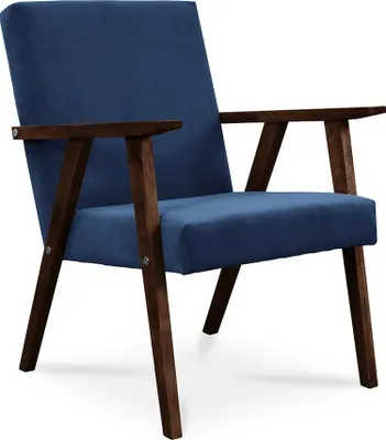 Obrázek produktu pro Křeslo Bettso Čalouněné koktejlové křeslo Lounge chair LISEK Tmavě modrá Ořechové nohy