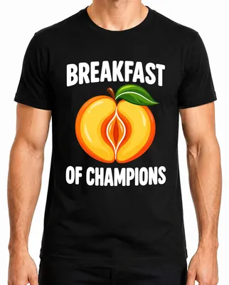 Immagine prodotto di Colazione da campioni. Maglietta da uomo, colore nero, taglia XL. Motivo: pesca. Umorismo per adulti, con doppio senso