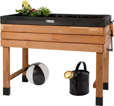 Immagine prodotto di WONDERMAKE Grande letto rialzato in legno di CILIEGIO per giardino balcone terrazzo, kit fioriera XL rettangolare di alta qualità con foglio interno, cassetta per piante erbacee deco, 100 x 55 x 80 cm, marrone scuro nero
