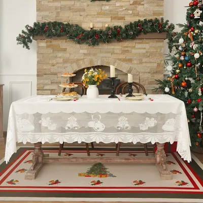 Produktbild von INF Festliche Weihnachtstischdecke - Gestickte Polyester Tischdekoration Weiß S