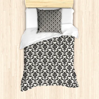 Produktbild von ABAKUHAUS Damast Mantele, Klassisch Victorian Print, Milbensicher Allergiker geeignet mit Kissenbezügen, 135 cm x 200 cm - 80 x 80 cm, beige Schwarz