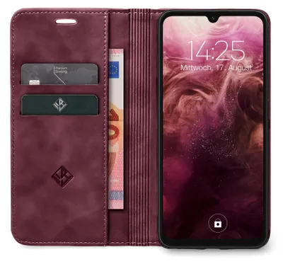 Produktbild von Handy Hülle für Samsung Galaxy A42 Klapphülle Bookcase Flip Cover Handy Tasche Etui Farbe: Weinrot