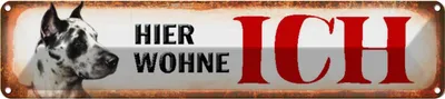 Produktbild von vianmo Blechschild 10x46 cm Dogge Hund hier wohne ich Tier Haustier