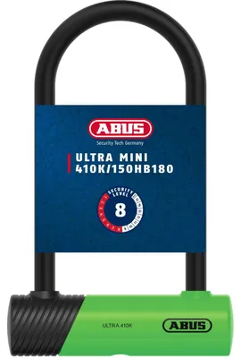 Immagine prodotto di ABUS U-lock 410K Ultra per biciclette ed e-scooter - lucchetto per biciclette pratico e robusto con pratico supporto per il trasporto - accessori per biciclette - variante 150HB180 - grillo alto 180 mm - verde