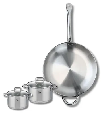 Image de Ensemble de 1 Poêle de cuisson 32 cm et 2 faitouts 12 et 14 cm Elo Profi Citrin
