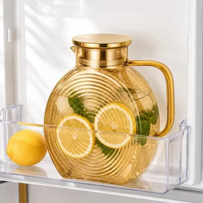 Imagen del producto de Jarra de vidrio de 2,5 litros con tapa, color champán dorado