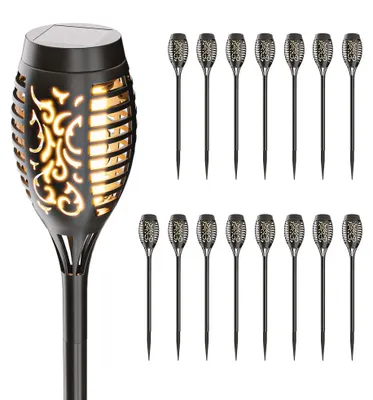 Produktbild von hoftronic LED Gartenfackeln 16er Set 1W 2200K IP44 Schwarz Solar