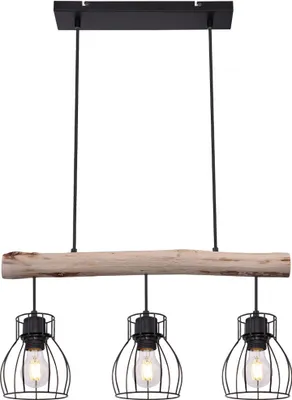 Produktbild von Hängeleuchte, Balken natur, Gitter schwarz, L 60 cm