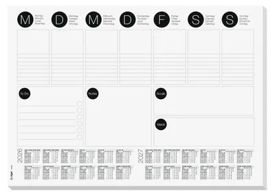 Immagine prodotto di SIGEL H6506 SIGEL Sottomano da scrivania AGENDA SETTIMANALE 2026/2027 bianco e nero, carta 42,0 x 29,7 cm, 30 fogli