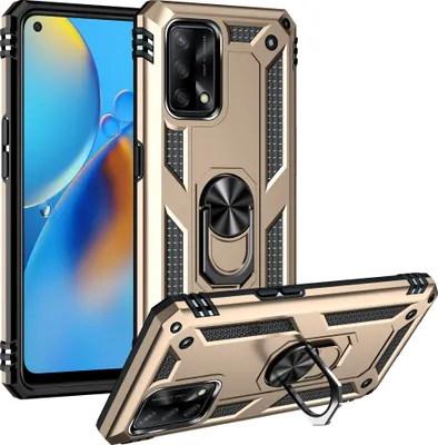 Obrázek produktu pro Pouzdro pro OPPO A74 4G / F19 dvouvrstvé robustní, vojenská ochrana pouzdro s držákem prstenu a stojánkem Zlato