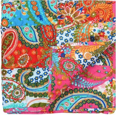 Produktbild von Unyqoos® Vintage Baumwolldecke, wendbar mit floralem Patchwork, 127 x 152 cm – dekorative Sofadecke für Sofa, Sessel, Reise & Picknick