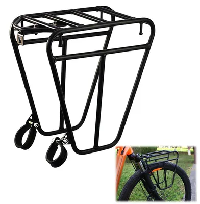 Immagine prodotto di Portapacchi anteriore per bicicletta, acciaio, con ammortizzazione, compatibile con forcelle ammortizzate per mountain bike