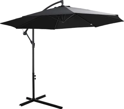 Produktbild von Outsunny Sonnenschirm Ampelschirm Kurbelschirm mit Handkurbel Rund, Stahlbogenstäbe und Stahl-Stehstäbe, Polyestergewebe, Schwarz, Ø3 x 2,5H m