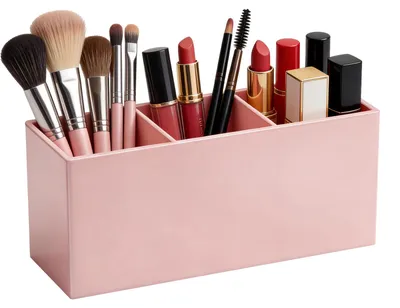 Produktbild von Make-up-Pinselhalter, Aufbewahrungsbox für Kosmetikpinsel mit 3 Fächern, Aufbewahrungsbox aus Acryl für Make-up, Organizer für Eyeliner, Lippenstift und Pinsel