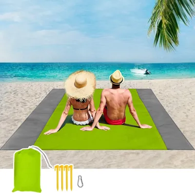 Produktbild von Strandmatte Picknickdecke 210 x 200 cm Picknickdecke, Picknickmatte Stranddecke Picknickdecke mit 4 Fixierpunkten, Camping, Wandern und Picknick