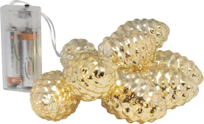 Produktbild von 10er LED Zapfen gold Lichterkette Batterie warmweiß