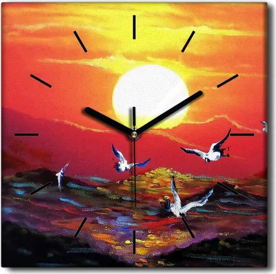 Produktbild von Coloray Uhr auf Leinwand 30x30 cm Wand Uhr Dekoration Wohnzimmer Segeltuch schwarze Hände -Kunst Sonnenaufgang