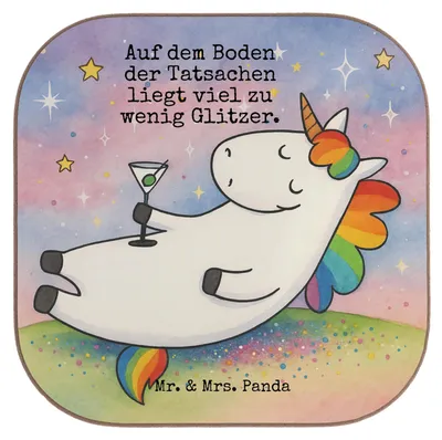 Produktbild von Mr. & Mrs. Panda Tischuntersetzer Einhorn Cocktail Design - Weiß - Geschenk, Geburtstag, Unicorn, Untersetzer für Gläser, gläseruntersetzer, Glas, Spaß, Party, Sekt
