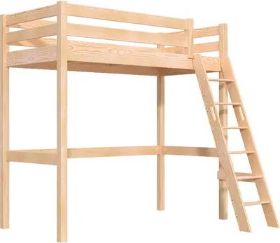 Produktbild von Hochbett holz 90x200 mit Leiter Sylvia schräge Leiter - Roh (ohne Lack)
