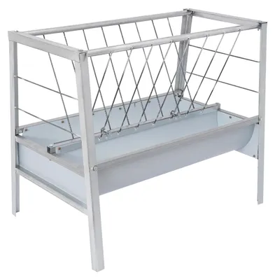 Immagine prodotto di Heuraufe 2-in-1: stazione di alimentazione con vaschetta per l'alimentazione. Design a doppia faccia, vaschetta di alimentazione profonda, capacità di circa 200 litri, dimensioni 100x66x85 cm. Adatta per capre, pecore e cavalli