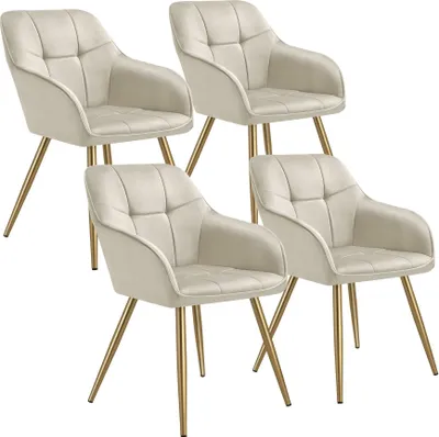 Image de Chaise MARILYN aspect velours capitonné - crème/or, Lot de 4