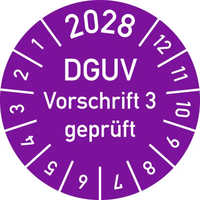 Produktbild von Dreifke® Prüfplakette 2028 DGUV Vorschrift 3 , Dokumentenfolie, Ø 15 m...
