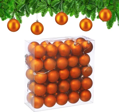Obrázek produktu pro Relaxdays vánoční ozdoby, sada 50 ks, vánoční dekorace, matný design, ozdoby na vánoční stromeček, ozdoby na jedli, průměr 6 cm, oranžové