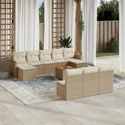 Produktbild von Design 11-tlg. Garten-Sofagarnitur mit Kissen Beige Poly Rattan, Gartenmöbel-Sets 2024 Neu