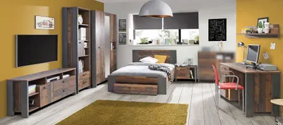 Produktbild von Jugendzimmer Clif 8 teiliges Komplett Set in Dunkelgrau und Old- Wood Vintage