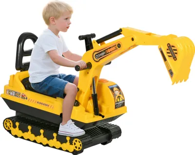 Produktbild von Sitzbagger Aufsitzbagger mit Schaufel Hupe, Kinderbagger mit Stauraum unter Sitz, Rutschauto Baggerfahrzeug zum Sitzen bis 30kg, Draufsitzen Sandbagger für Kinder 1,5-4 Jahre Gelb