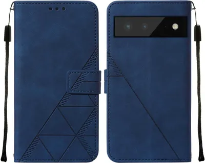 Produktbild von Google Pixel 6 Hülle, Schlank Prägung Flip Leder Kartenfächer Schutzhülle mit Ständer für Google Pixel 6 Blau