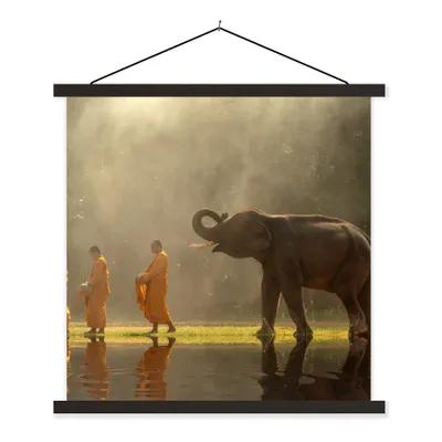 Produktbild von MuchoWow® Textilposter Elefant - Wasser - Tiere - Natur 120x120 cm mit schwarzem Rahmen - Aufhängungsset