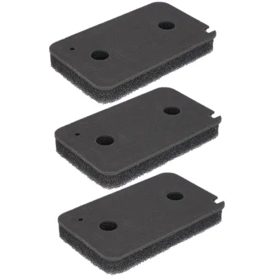 Three black foam filters are stacked on a white background.
