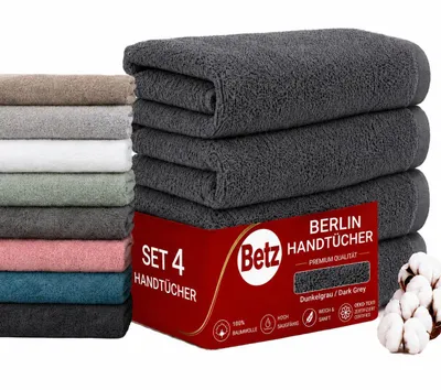 Produktbild von Betz BERLIN 4er Pack Handtücher Set Handtuch Größe 50x100 cm 100% Baumwolle Farbe - dunkelgrau - BERLIN