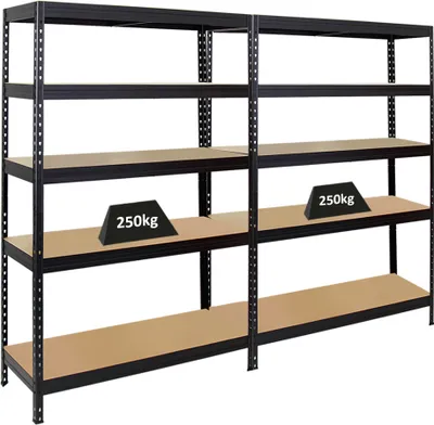 Produktbild von Mega Deal | 2x Schwerlastregal Rivet | HxBxT 180x120x45 cm | Fachlast 250kg | Schwarz