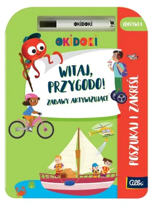 Imagen del producto de ALBI: Cuaderno de actividades y juegos "¡Hola, aventura!", con bolígrafo borrable. A partir de 3 años. Versión en polaco