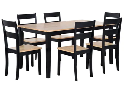 Zdjęcie produktu dla BELIANI Zestaw do jadalni stół 150 x 90 cm i 6 krzeseł jasne drewno z czarnym styl skandynawski