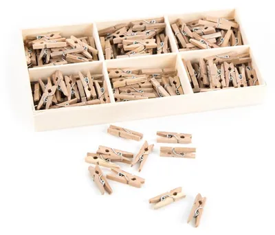 Produktbild von 135 mini Wäscheklammern aus Holz 2,5 cm natur kleine Holzklammern Clips