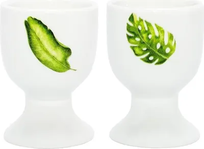 Produktbild von Home-Flair 2er Set hochwertige Porzellan Eierbecher I weißer Eierhalter (Blatt-Muster)